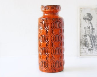 SCHEURICH Grand vase milieu du siècle décor « Amsterdam » Vase / Vase oignon en orange, poterie ouest-allemande