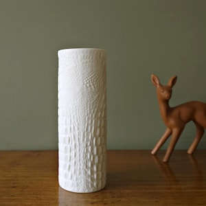 AK KAISER Bisque Porcelain Mid Century Cylinder Vase. Decor Reptile,  Bavaria Germany