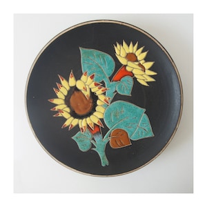 RUSCHA Mid Century Wall Plate, Yellow Sunflower decor, West German Pottery