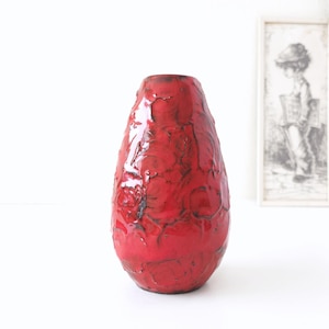 RHEIN RUHR Keramik, Mid Century Fat Lava Vase in Red, West German Pottery