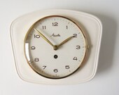 White Mid Century wind up wall clock by Mauthe, Germany