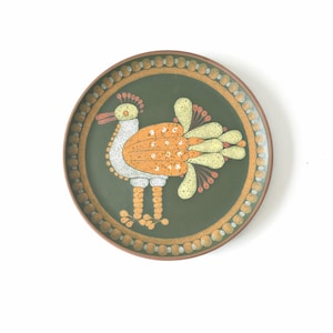 KMK Orange and Green Vintage Wall Plate, Rooster decor, West German Pottery