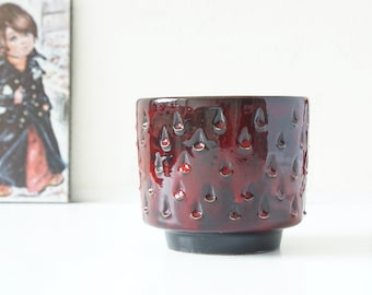 Red and Black Mid Century Flower Pot, Abstract "Strawberry"  Decor, made in Italy