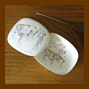 Vintage Peynet Rosenthal Lidded Dish – Romantic Piano Scenes – Mid-Century German Porcelain