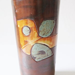 POTTERS Keramiek, Brown Mid Century Vase, Fish decor, Dutch Studio Pottery image 4