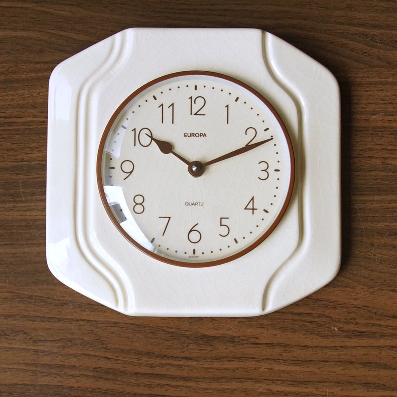 Off White Mid Century ceramic Wall Clock made by Europa, Germany image 1