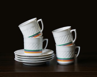 Mid Century Schirnding Coffee Cup Set L Colorful Bavaria Porcelain