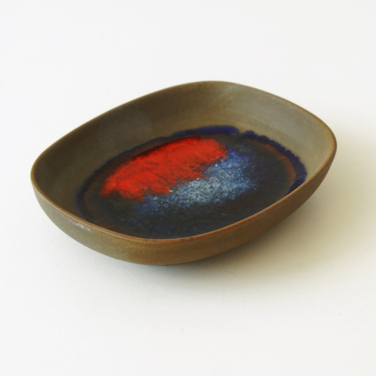 KARLSRUHE MAJOLIKA Mid Century Bowl Red and Blue Glass Glaze. Etsy