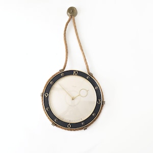 Kienzle Mid Century Wall Clock: German Black Gold Metal Wind-Up
