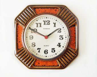 DUGENA, Orange and Brown Mid Century Fat Lava  Wall Clock, Germany