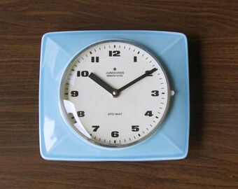 JUNGHANS, Blue Mid Century ceramic Wall Clock, West Germany