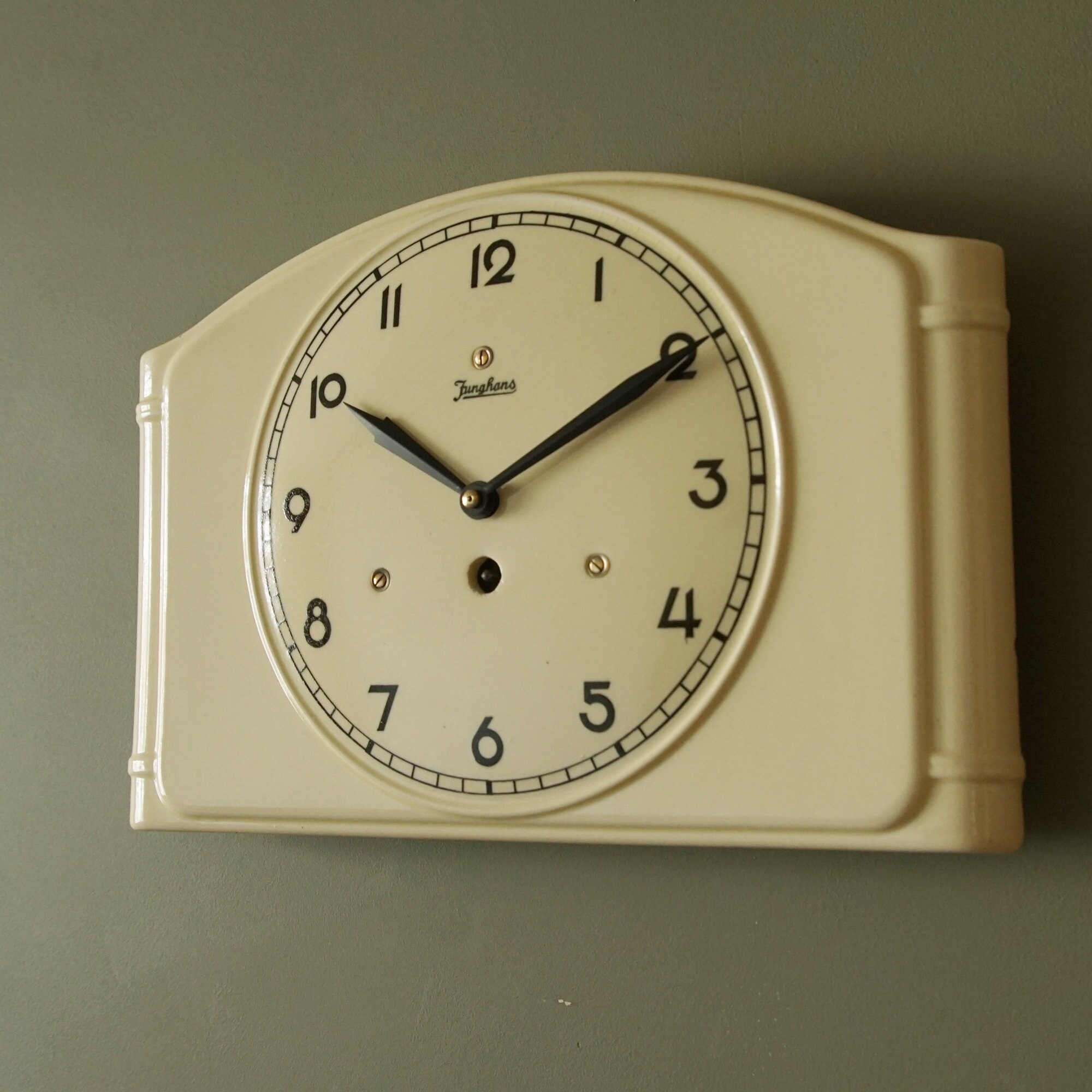 Off White Art Deco ceramic Wall clock by Junghans Germany Etsy