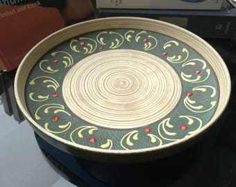 Plato de cerámica vintage Carstens | Bol de estilo moderno de mediados de siglo de Alemania Occidental, decoración en espiral verde y amarilla