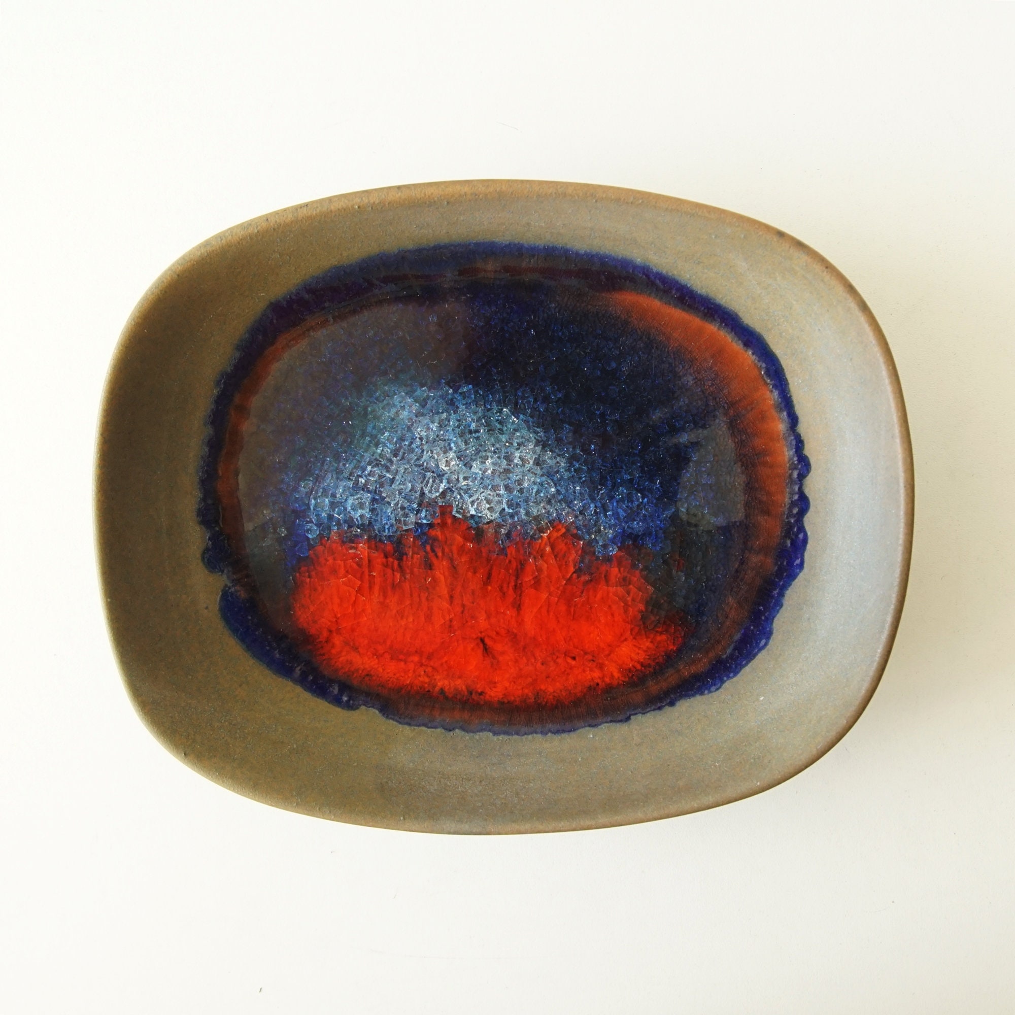KARLSRUHE MAJOLIKA Mid Century Bowl Red and Blue Glass Glaze. Etsy