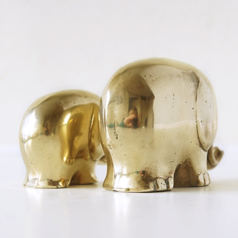 Pair of Mid Century Elephant Figurines, Brass Figurines image 6