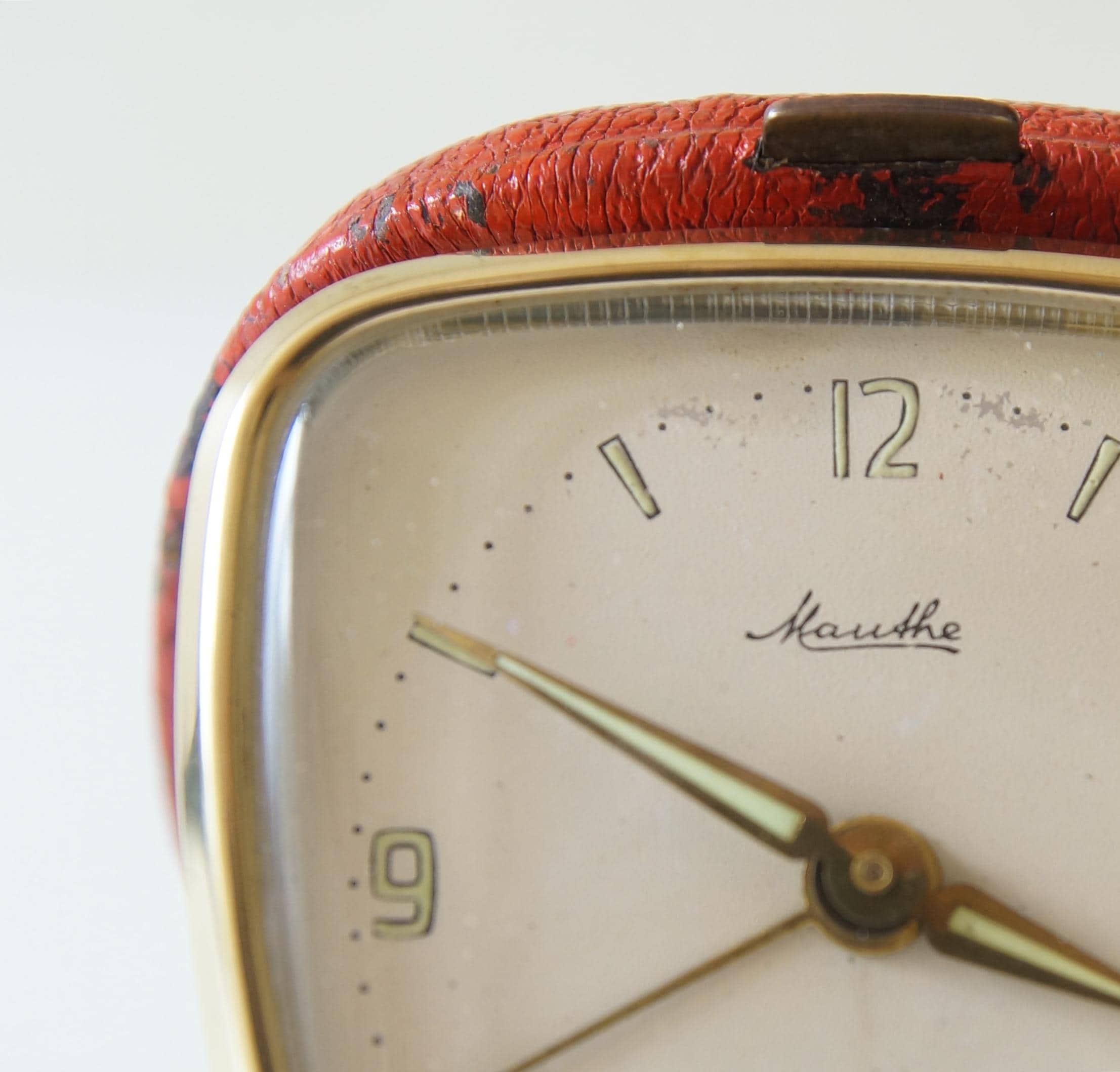 Mauthe Mid-century Travel Alarm Clock L Red Leather Case, Germany