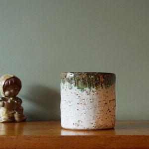 White and Green Mid Century Flower Pot, West German Pottery