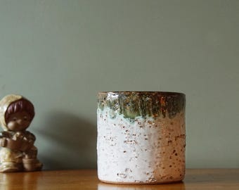 White and Green Mid Century Flower Pot, West German Pottery