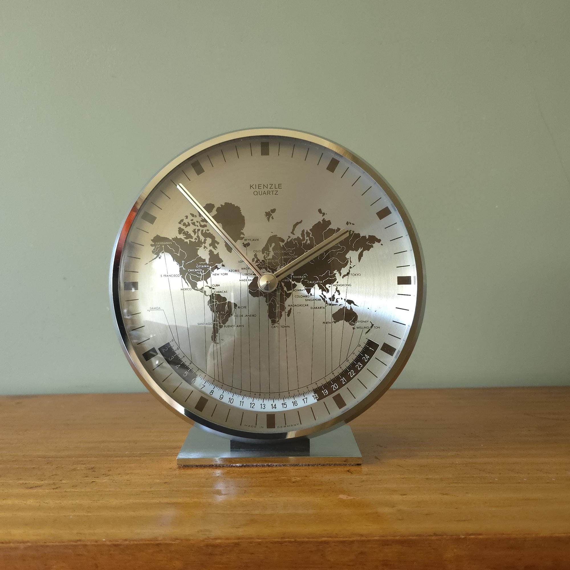 KIENZLE World Clock, Century Table Clock, Stainless Steel