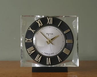 Mid-Century MOLNIJA Clock – USSR Table Clock – Perspex, Black & Gold