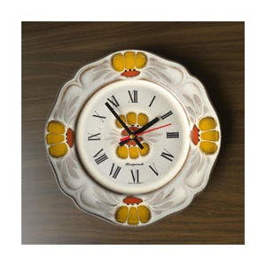 Colorful Mid Century ceramic Wall Clock, Abstract Floral decor, Germany