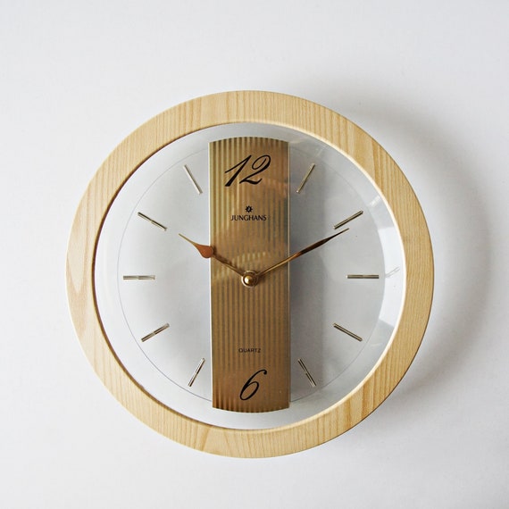 JUNGHANS Reloj de pared vintage transparente y de madera