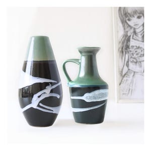 MCM VEB Haldensleben Vases l 1970s East German Pottery, Abstract Decor