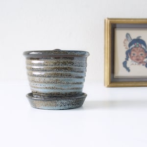 Mid Century Hanging Planter l Blue & Brown Dutch Pottery