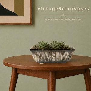 Vaso de plantas estilo meados do século XX, cerâmica holandesa, modelo Tree Cascare, bege e preto.