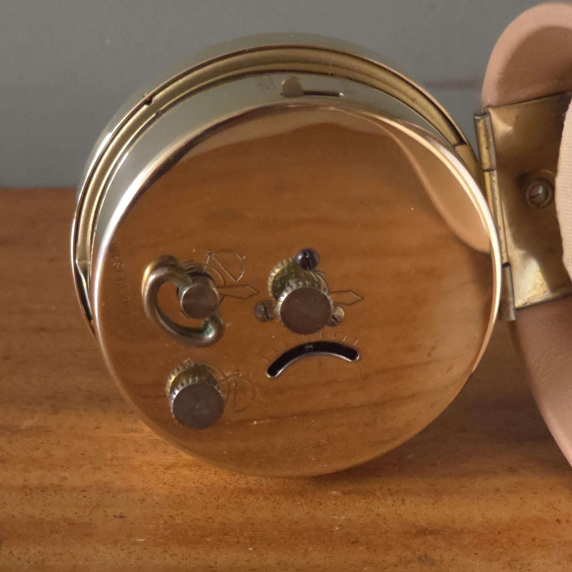 Blessing, Mid Century Travel Alarm Clock Germany Leather & Brass