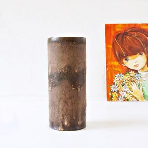 RUSCHA Brown Mid Century Fat Lava Cylinder Vase, West German Pottery