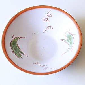 Mid Century ceramic bowl, blue and white, abstract bull decor. Dutch Pottery