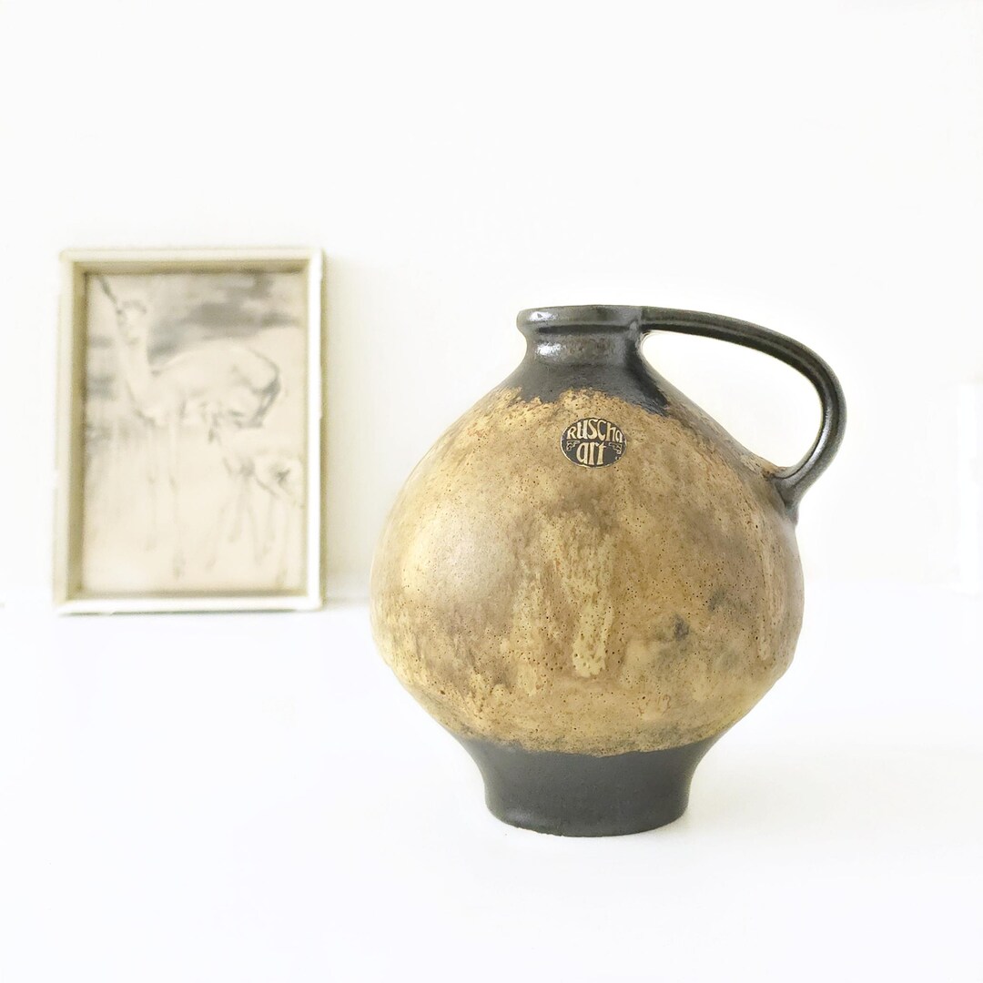 Ruscha Mid Century Fat Lava Vase, Honey Glaze West German Pottery