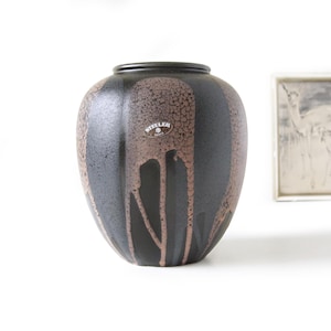 STEULER Vaso in ceramica nera e rosa salmone, metà secolo, ceramica della Germania Ovest