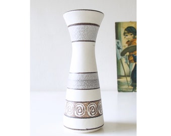 JASBA White Mid Century vase, abstract decor. West German Pottery