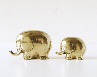 Pair of Mid Century Elephant Figurines, Brass Figurines