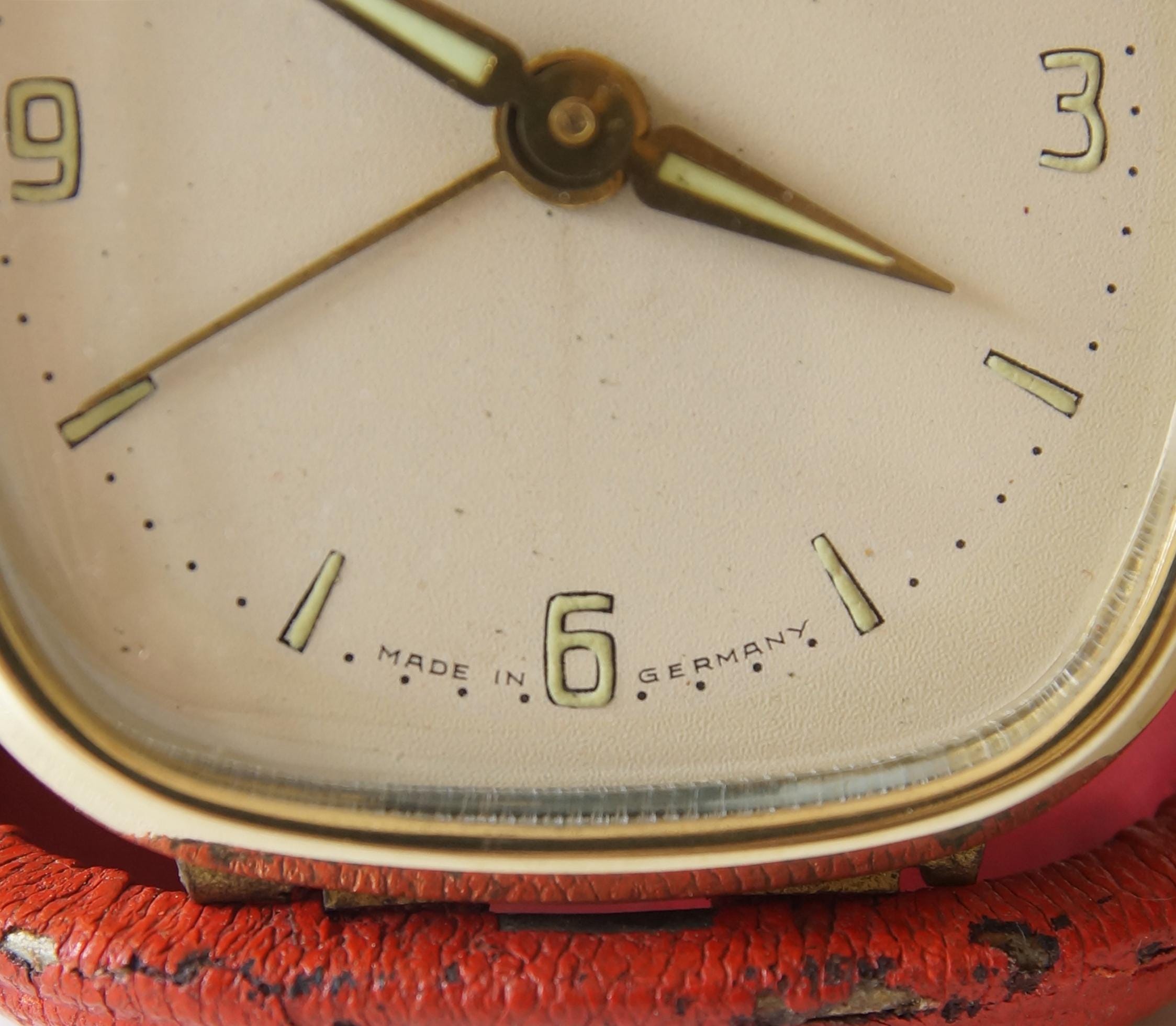 Mauthe Mid-century Travel Alarm Clock L Red Leather Case, Germany