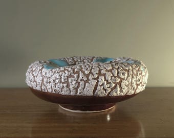 VALLAURIS, Blue, Brown and White Mid Century Fat Lava Ashtray,  French Pottery