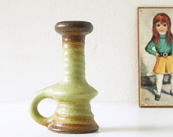 VEST Keramiek Green and Brown Mid Century Vase. Dutch Pottery