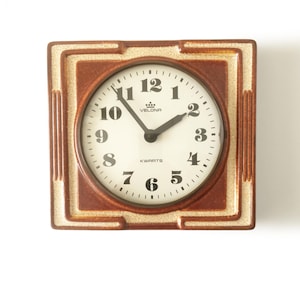 Mid Century German Ceramic Wall Clock – Velona Beige &  Brown Relief Decor