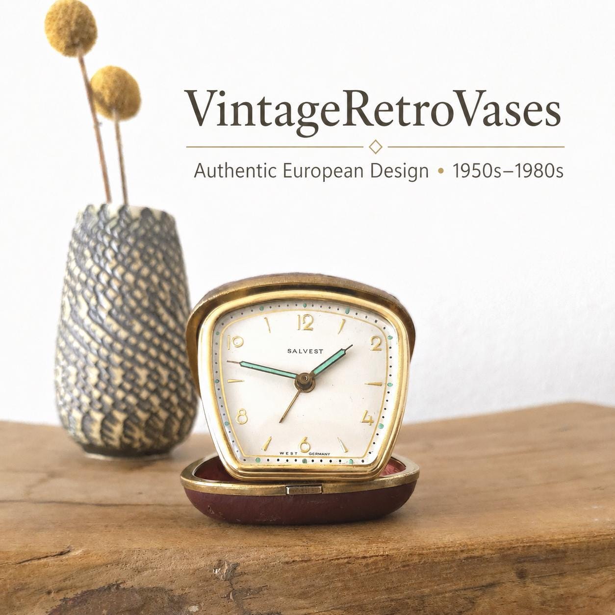Salvest Travel Alarm Clock – 1950s West Germany, Burgundy Leather