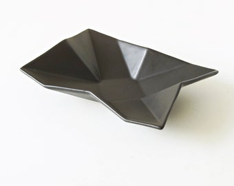 ASA Black Post Modern Bowl, Sculptural Folded shape, &quot;Origami&quot; West German Pottery