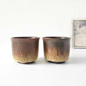 SCHEURICH, Pair of Brown and Caramel Mid Century Planters, West German Pottery
