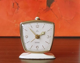 PETER, Red and White Metal Mid Century Alarm Clock, Germany