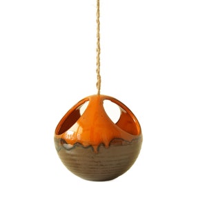 Orange and Brown Mid Century Hanging Planter, Ball Shape, Dutch Pottery