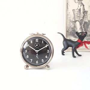Vintage Jaz Metal Alarm Clock – Working Condition – Mid Century French Design – Black Dial