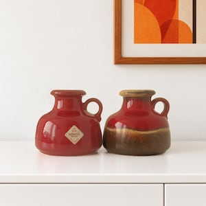 Coppia di vasi Scheurich di metà secolo / Rossi e marroni / Ceramiche della Germania Ovest