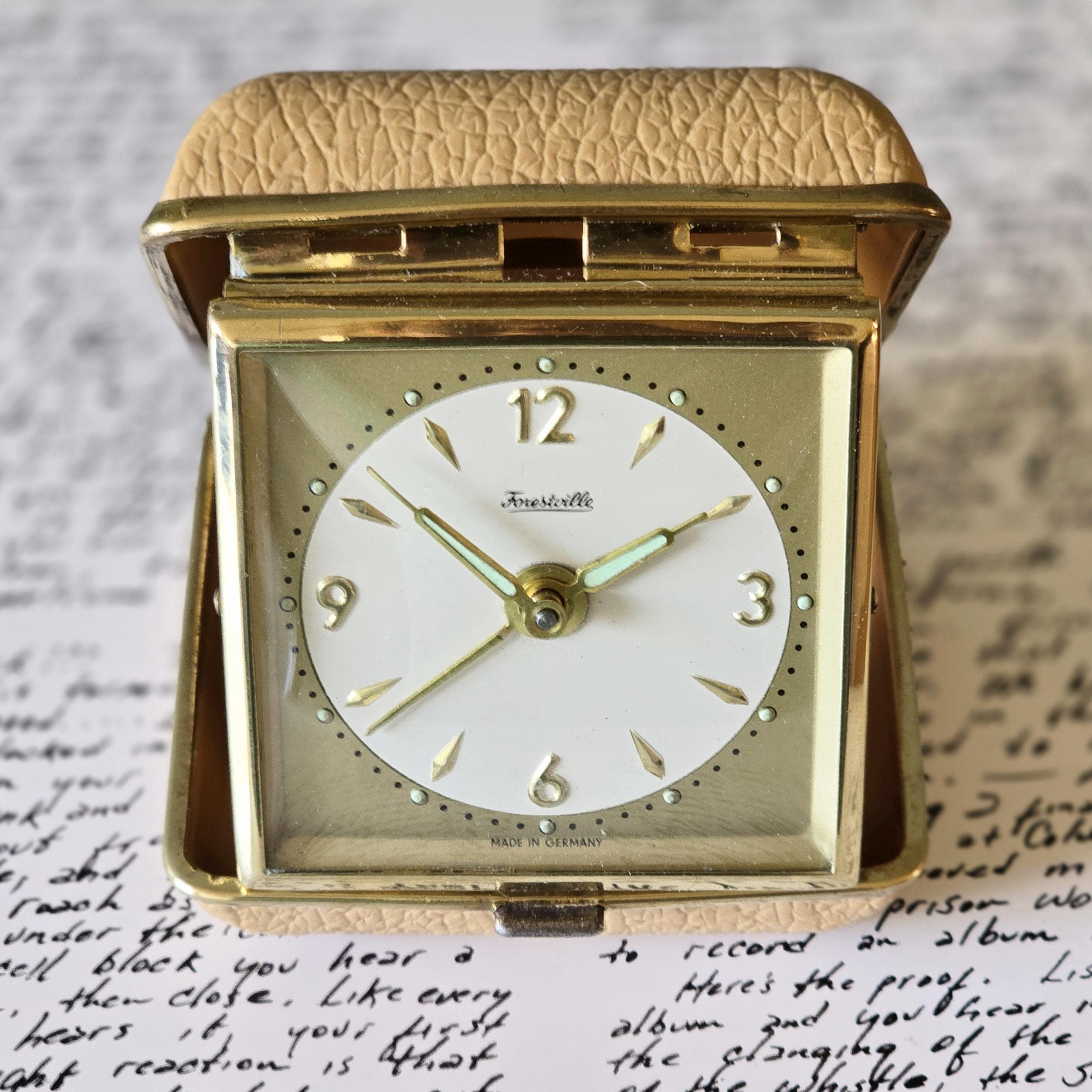 Forestville Brass Travel Alarm Clock | Beige Case, Mid Century