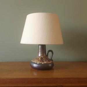 Roth Keramik Fat Lava Bordlampa med Vintage Skärm – Brun Västtysk Keramik