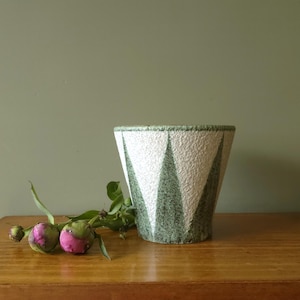 RUSCHA Zebra, Mid Century Planter in Green and White, Abstract decor, West German Pottery